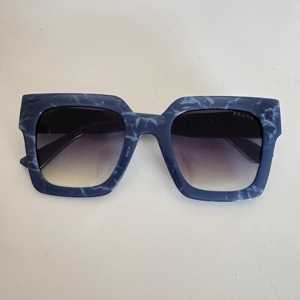 Prada Blue Marble Frame Chunky Sunglasses - Picture 3 of 7